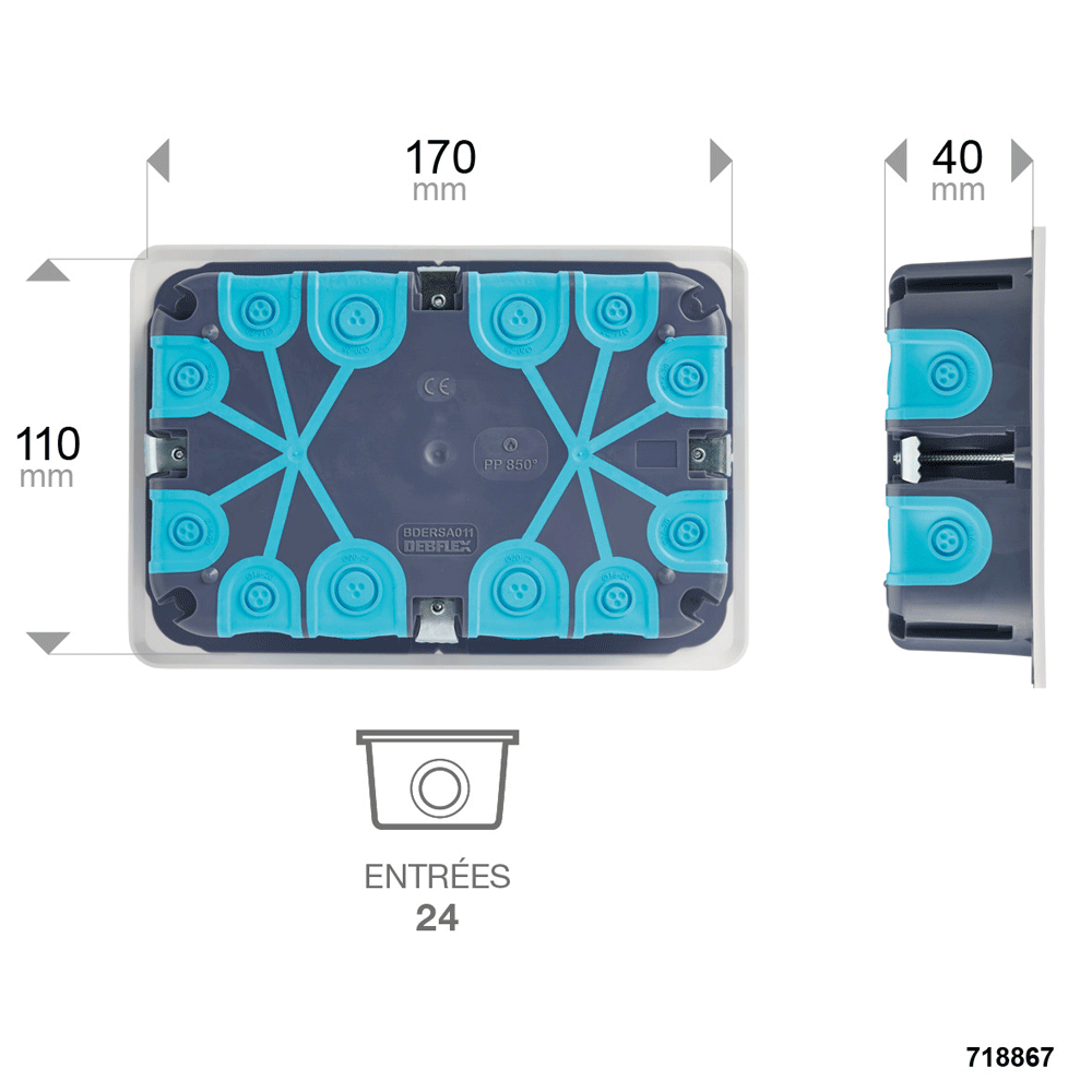 BOITE DE DERIVATION ENCASTREE STOPAIR MULTIMAT + COUVERCLE 170X110/P40 - DEBFLEX - 718867