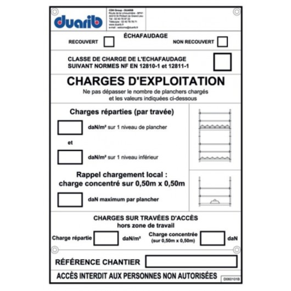 PANNEAU INFORMATION CAPACITE ECHAFAUDAGE F3000