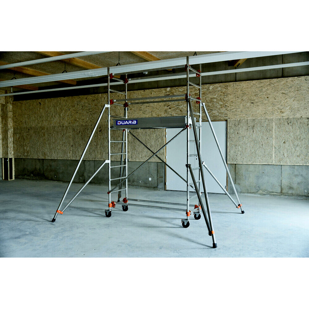 Echafaudage roulant aluminium DUARIB AL165 base pliante + lisse hauteur travail 4,80 m- 513353