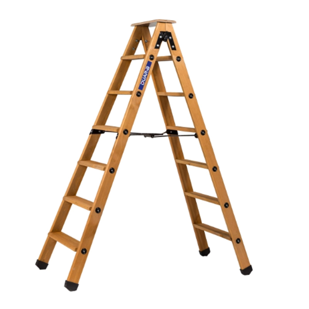 Escabeau double accès bois 2x5 marches et tablette - DUARIB - 683605