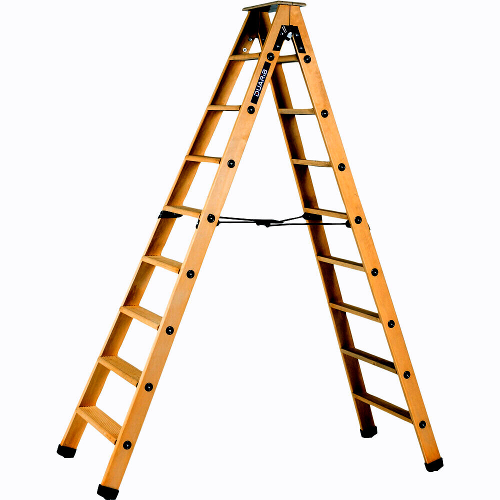 Escabeau double accès bois DUARIB 2x8 marches + tablette - 483608