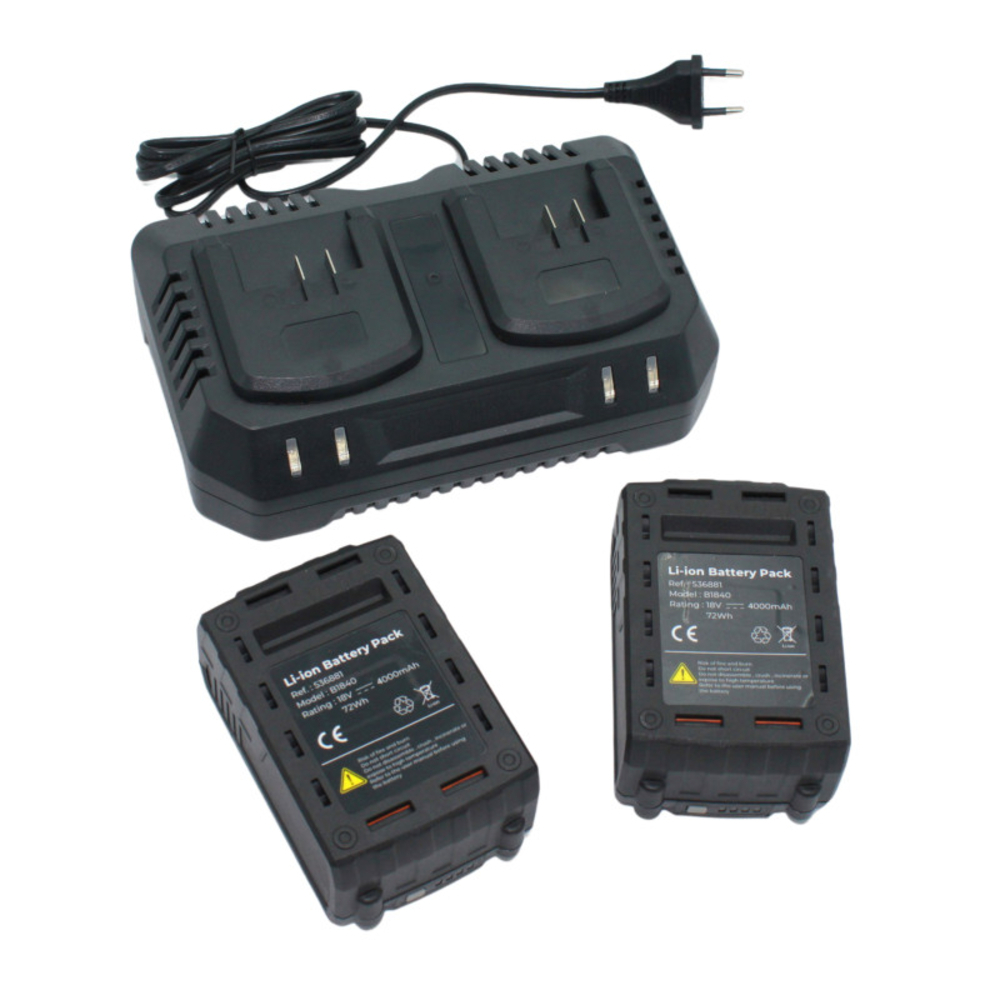 PACK 2 BATTERIES 18V - 4AH + CHARGEUR DOUBLE - EDMA - 536846