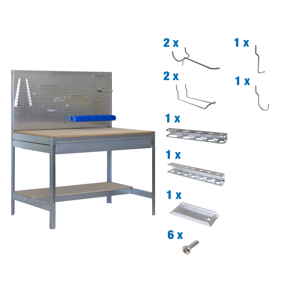 Kit établi Bricolage - 1445x1510x610 - Galvanisé/Bois - SIMON RACK - 8425437072536