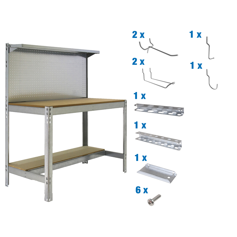 Kit établi Bricolage - 1445x1510x610 - Galvanisé/Bois - SIMON RACK - 8425437072666