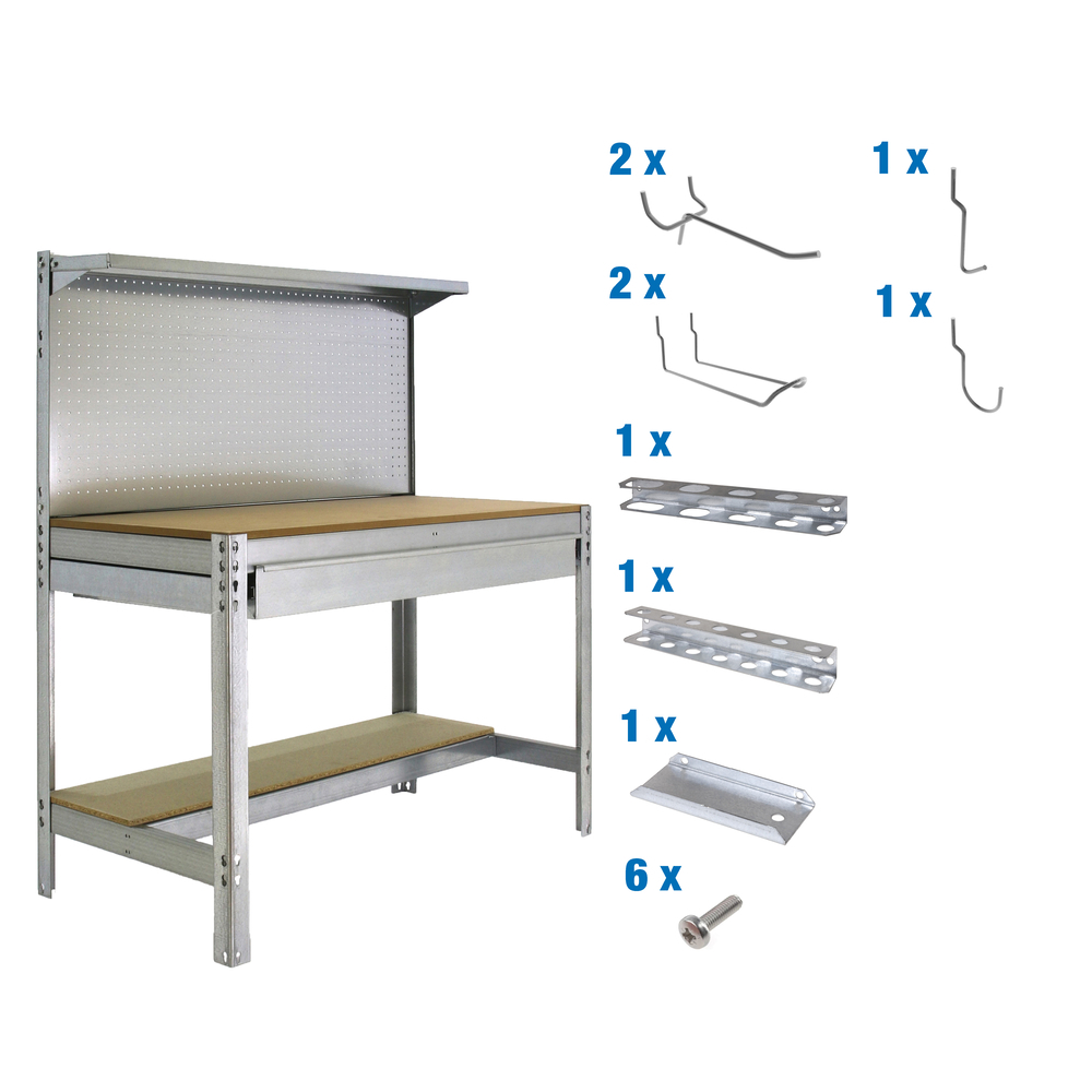Kit établi Bricolage - 1445x1210x610 - Galvanisé/Bois - SIMON RACK - 8425437072727