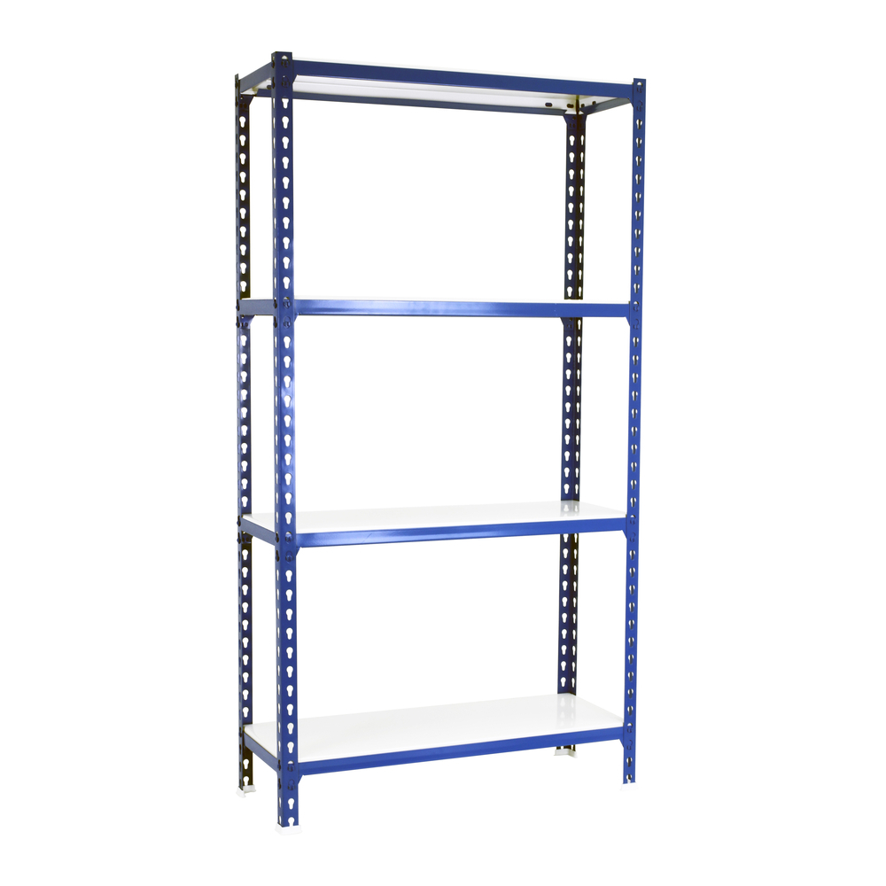 Rayonnage métallique léger sans vis 1500x1200x300 - 4 niveaux Bleu/Blanc - SIMON RACK - 8425437076688