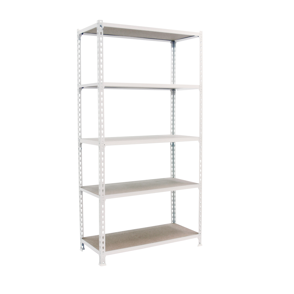 Rayonnage bois-métal léger sans vis 2000x1200x300 - 5 niveaux Blanc/Bois - SIMON RACK - 8425437077487