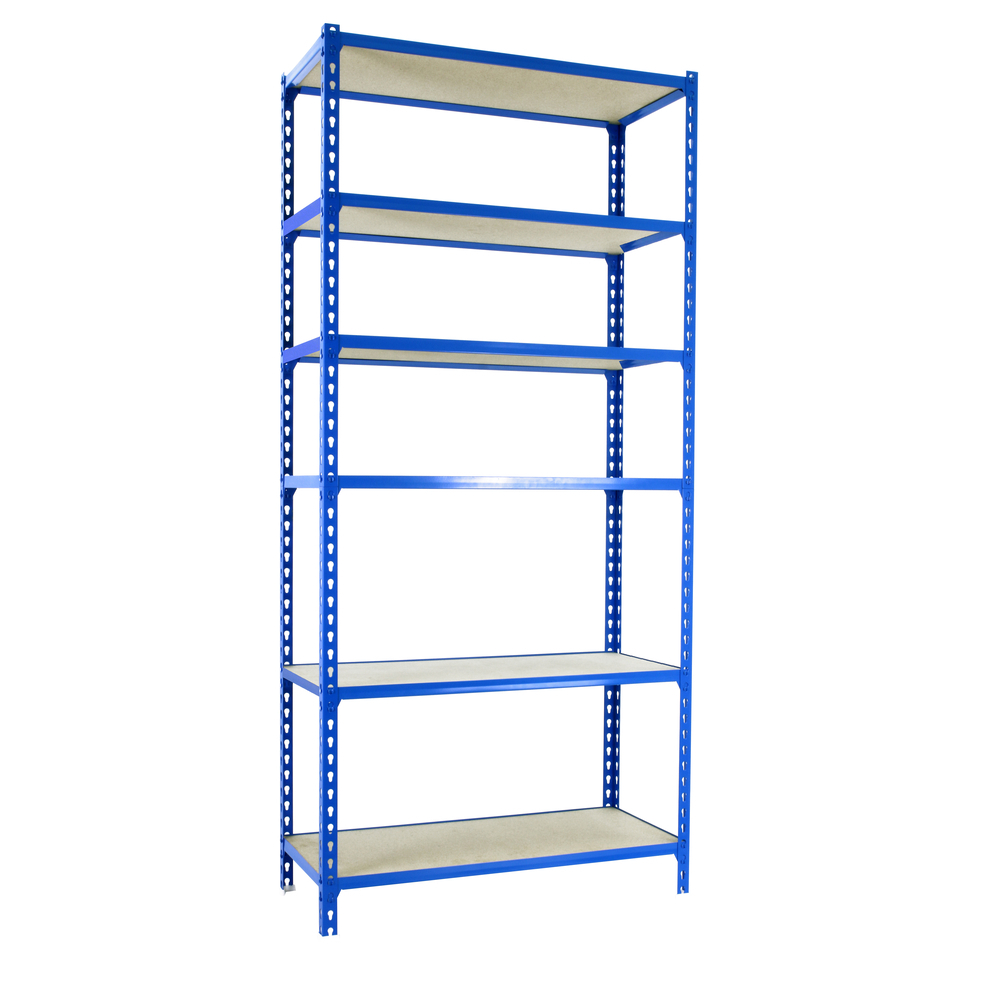 Rayonnage bois-métal léger sans vis 2500x1200x300 - 6 niveaux Bleu/Bois - SIMON RACK - 8425437077616