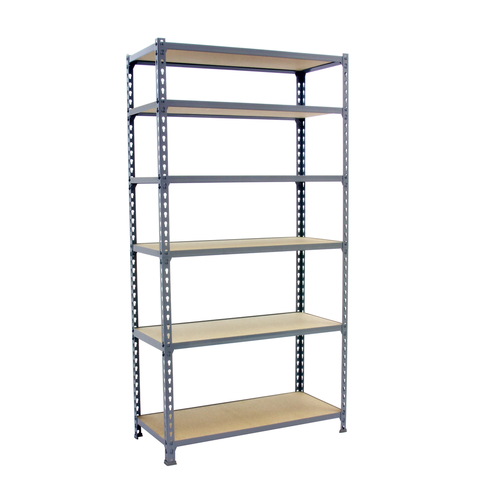 Rayonnage bois-métal léger sans vis 2500x1200x300 - 6 niveaux Gris/Bois - SIMON RACK - 8425437077654