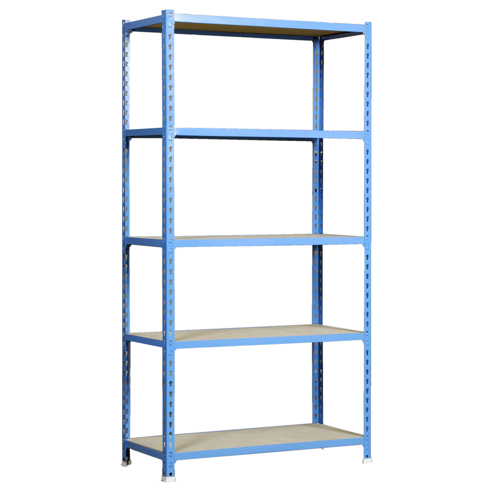 Rayonnage bois-métal léger sans vis 2000x1100x300 - 5 niveaux Bleu/Bois - SIMON RACK - 8425437077760