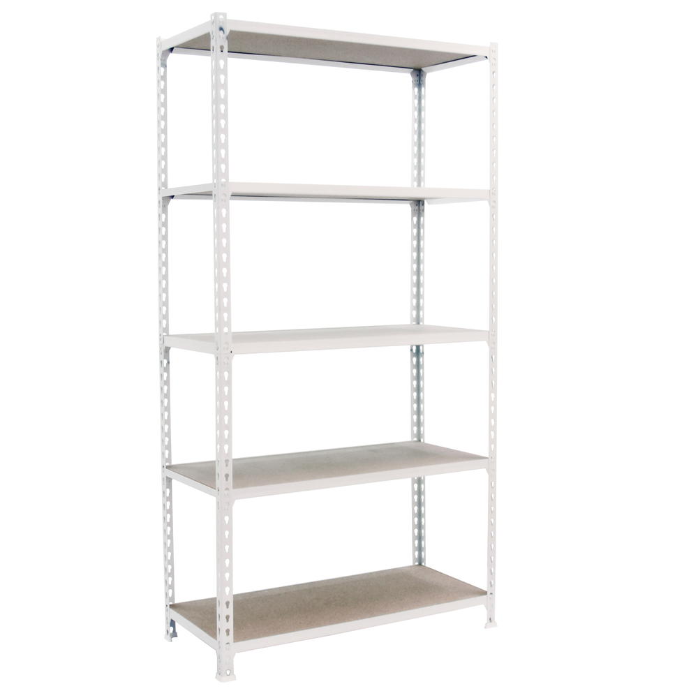 Rayonnage bois-métal léger sans vis 2000x1100x300 - 5 niveaux Blanc/Bois - SIMON RACK - 8425437077784