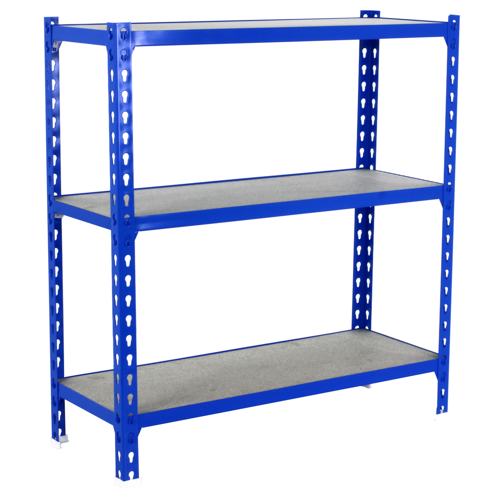 Rayonnage bois-métal léger sans vis 1000x1100x300 - 3 niveaux Bleu/Bois - SIMON RACK - 8425437086038