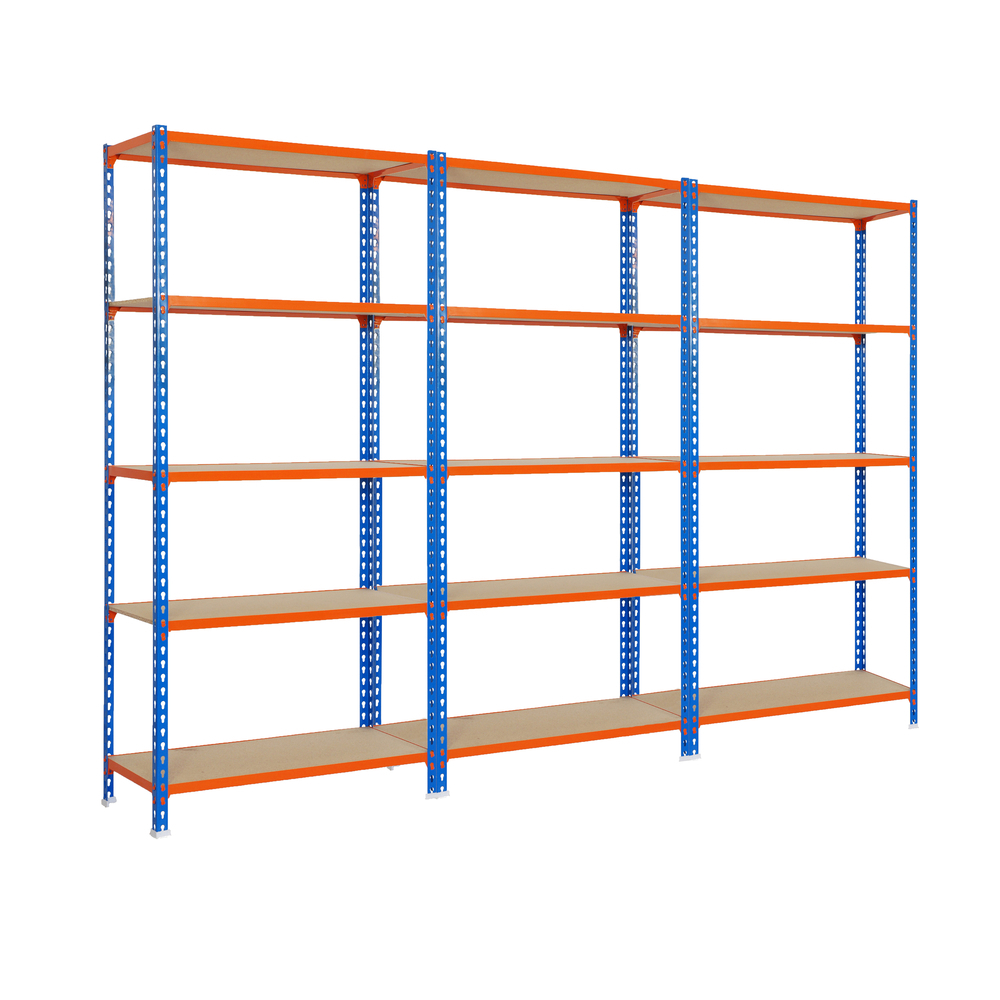 Rayonnage métallique léger sans vis 1800x900x400 - 15 niveaux Bleu/Orange/Bois - SIMON RACK - 8425437088599