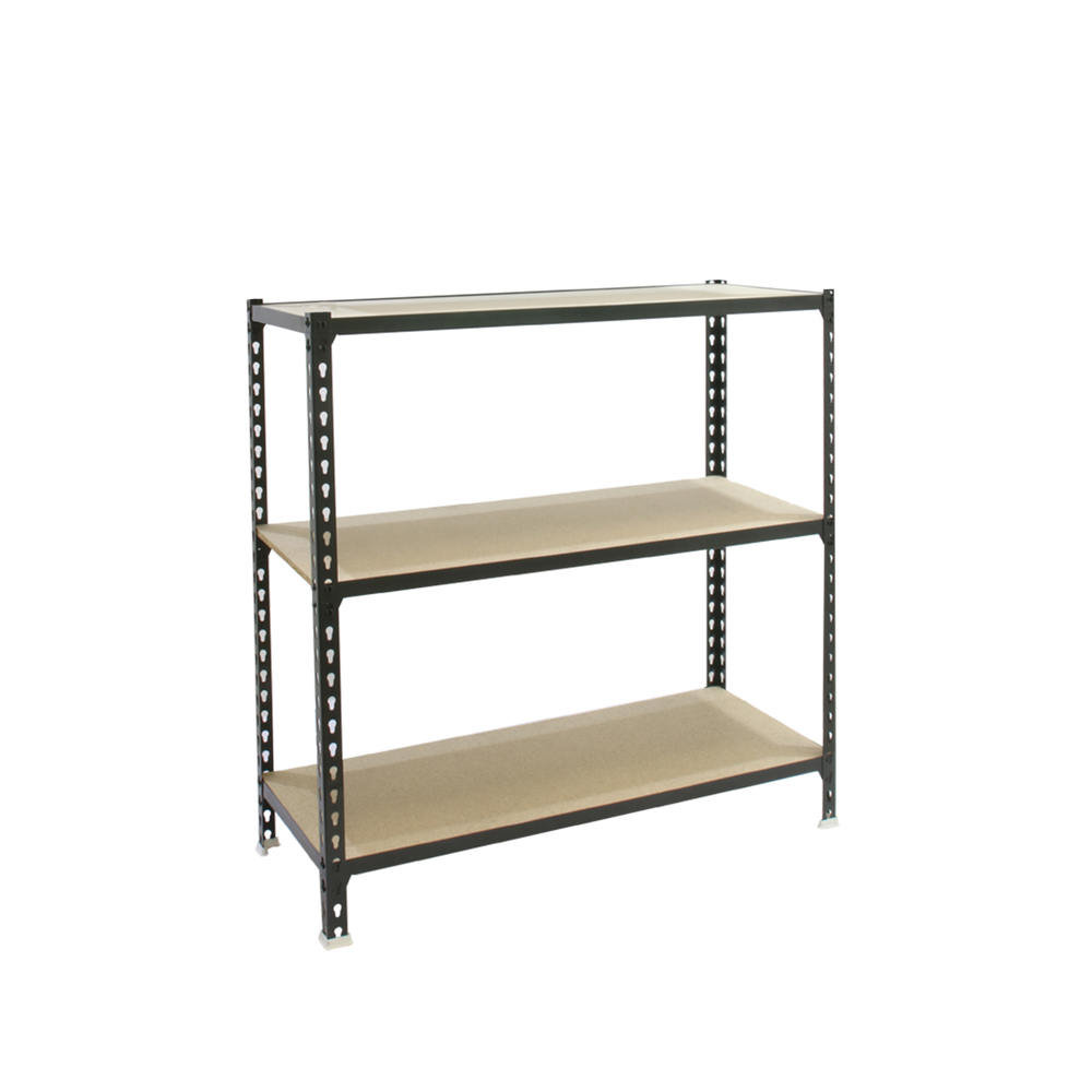 Rayonnage bois-métal léger sans vis 900x900x300 - 3 niveaux Anthracite/Bois - SIMON RACK - 8425437098963