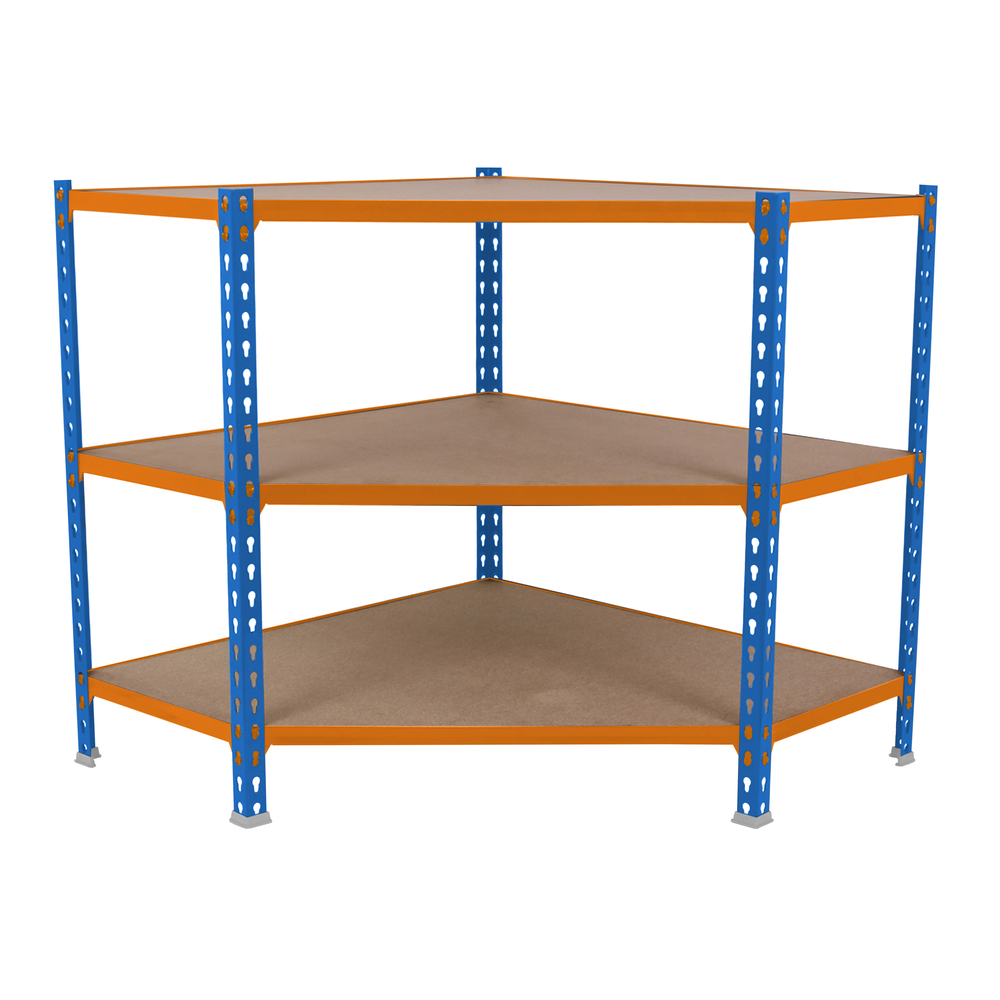 Étagère en kit charge légère sans vis 900x900x500 - 3 niveaux Bleu/Orange/Bois - SIMON RACK - 8425437135156