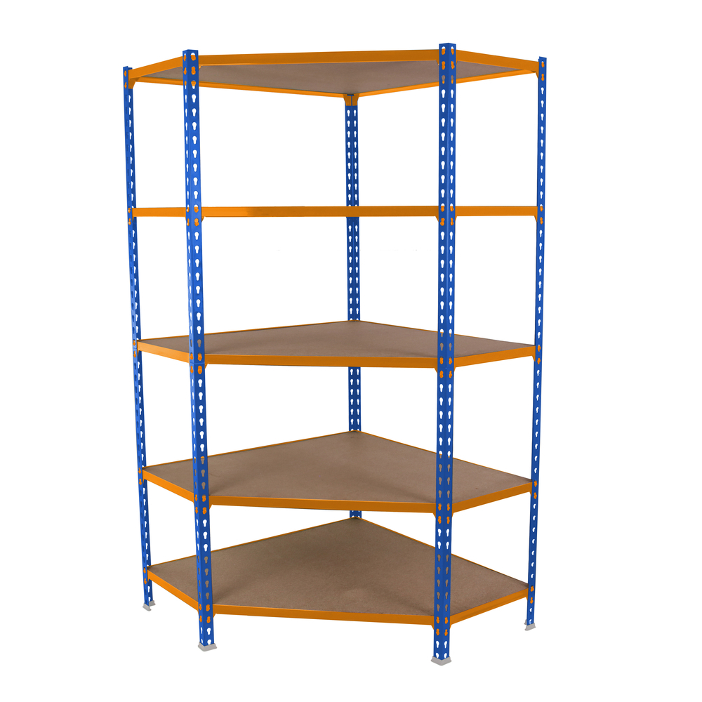 Étagère en kit charge légère sans vis 1800x900x300 - 5 niveaux Bleu/Orange/Bois - SIMON RACK - 8425437135187