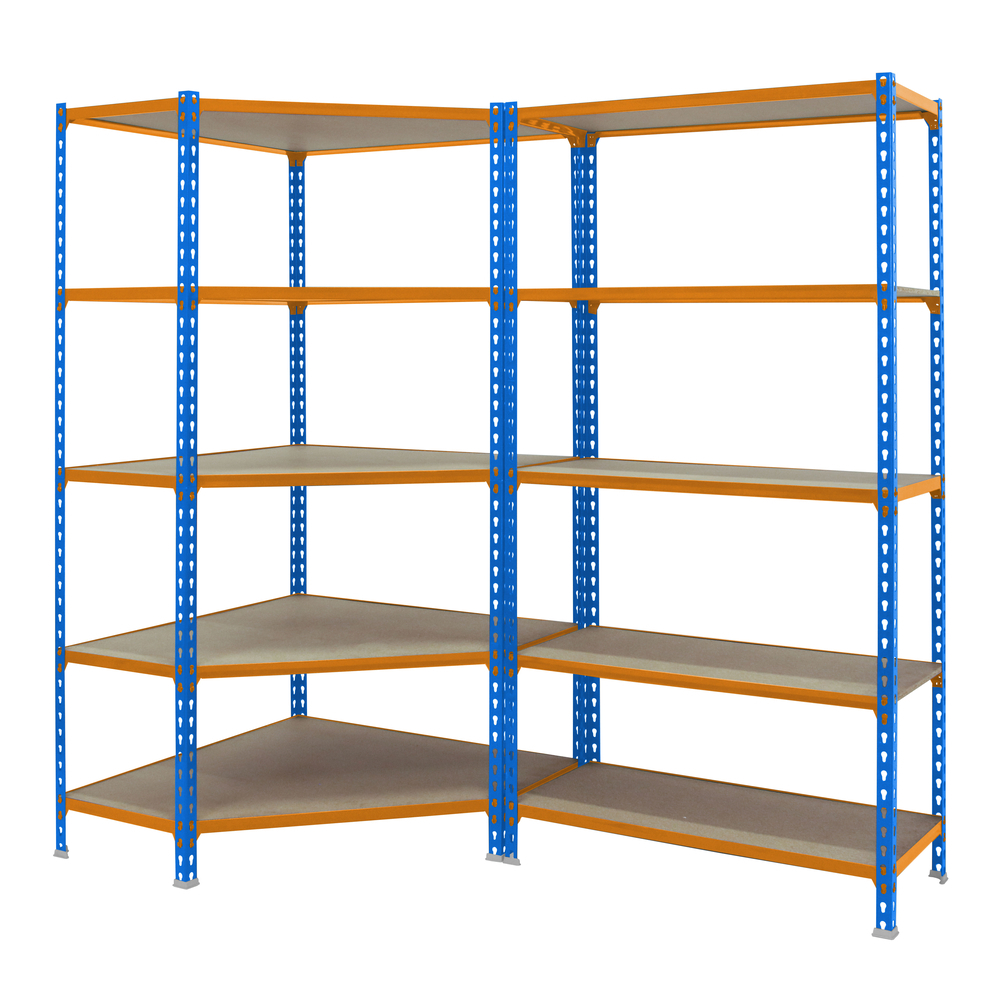 Rayonnage métallique léger sans vis 1800x1800x500 - 5 niveaux Bois/Bleu - SIMON RACK - 8425437135330