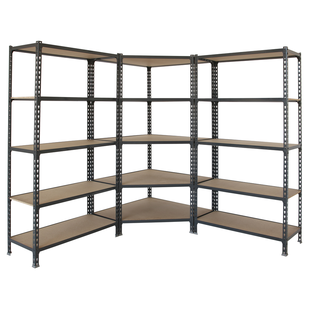 Rayonnage métallique léger sans vis 1800x1800x300 - 5 niveaux Bois/Anthracite - SIMON RACK - 8425437135378