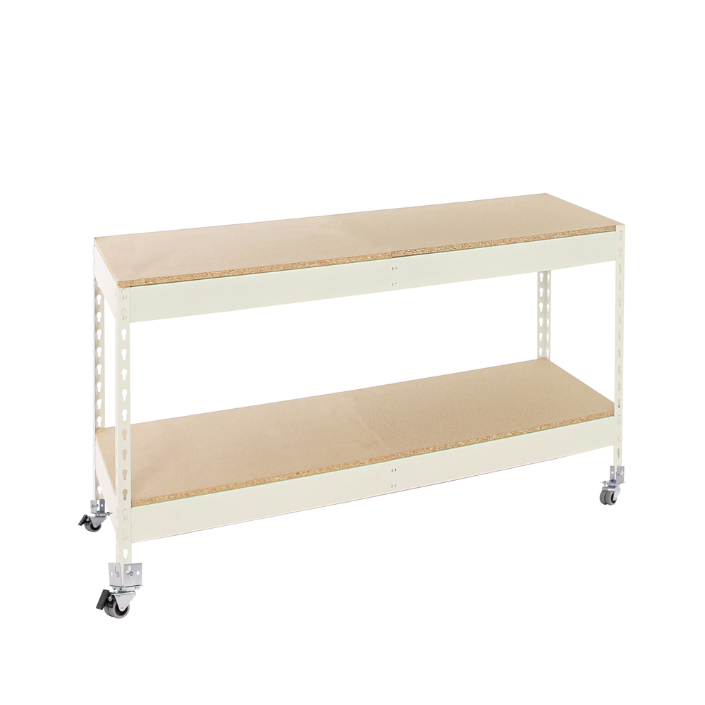 Étagère mobile charge moyenne 75kg - 975x1500x450 - 2 niveaux Blanc/Bois - SIMON RACK - 8425437151736