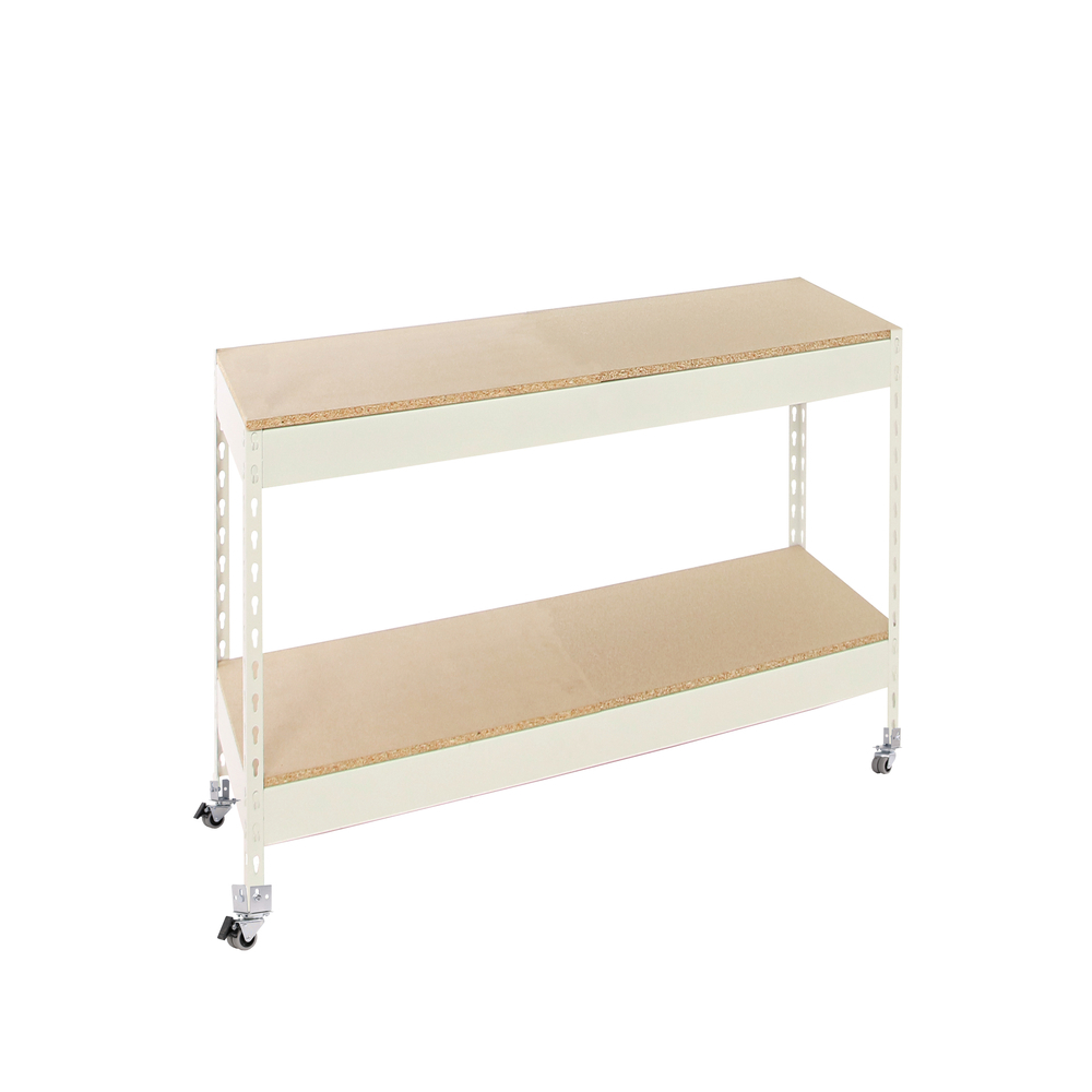 Étagère mobile charge moyenne 75kg - 975x1200x450 - 2 niveaux Blanc/Bois - SIMON RACK - 8425437154171