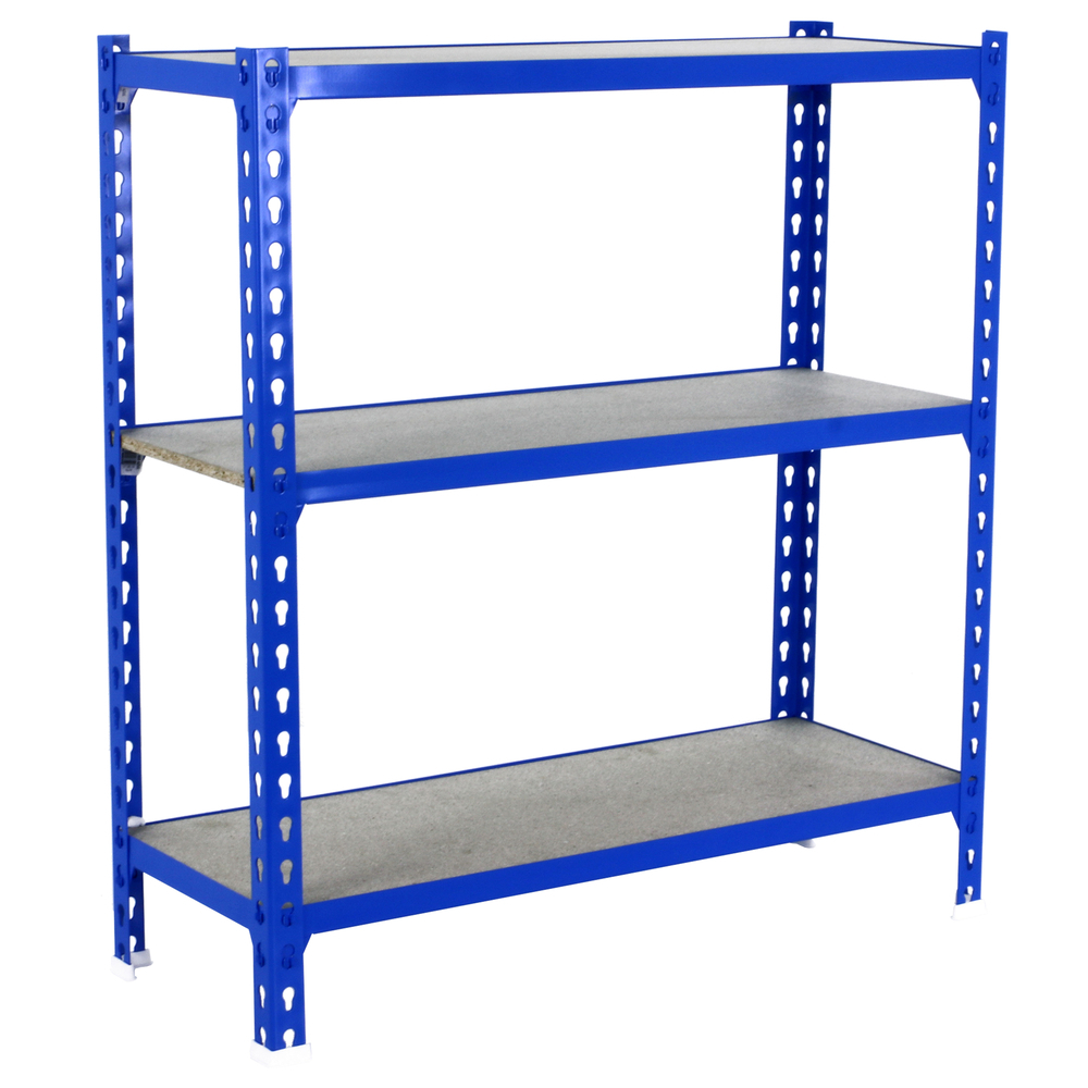 Rayonnage bois-métal léger sans vis 900x900x300 - 3 niveaux Bleu/Bois - SIMON RACK - 8435104910610