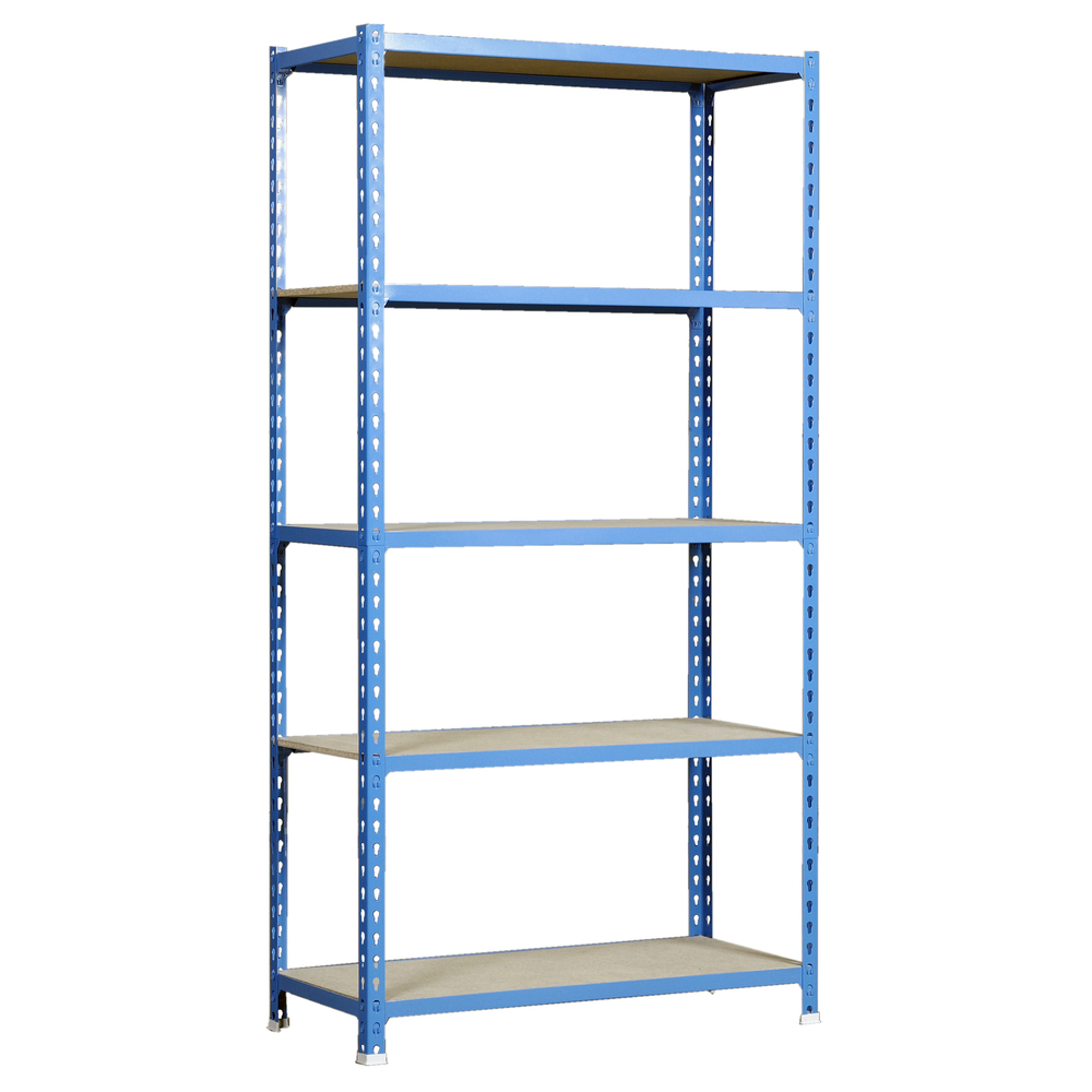 Rayonnage bois-métal léger sans vis 1800x800x300 - 5 niveaux Bleu/Bois - SIMON RACK - 8435104937242