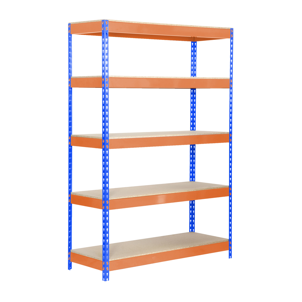 Étagère charge moyenne 300 kg 2000x1000x450 - 5 niveaux Bleu/Orange/Bois - SIMON RACK - 8435104938614