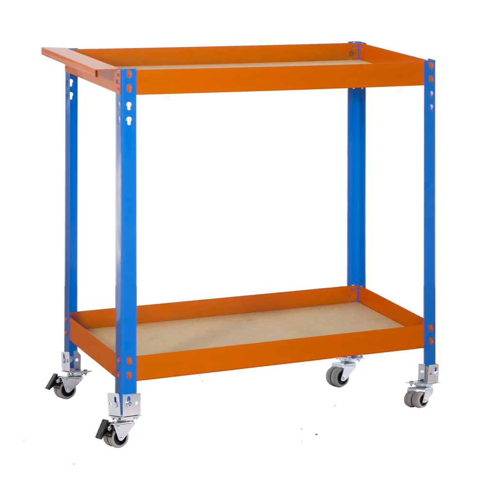 Armoire de rangement - 1030x900x400 - 2 niveaux Bleu/Orange/Bois - SIMON RACK - 8435104946299