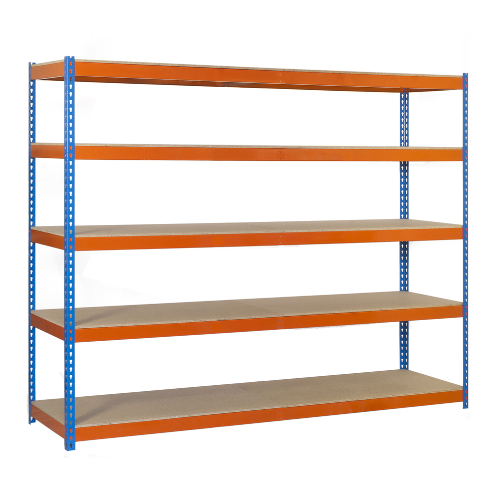 Étagère charge moyenne 400kg - 2000x1500x600 - 5 niveaux Bleu/Orange/Bois - SIMON RACK - 8435104950036
