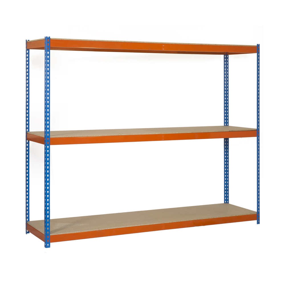 Étagère charge moyenne 500 à 600kg - 2000x1800x900 - 3 niveaux Bleu/Orange/Bois - SIMON RACK - 8435104950951