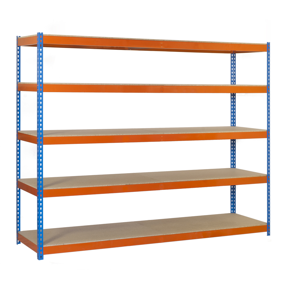 Étagère charge moyenne 500 à 600kg - 2000x1500x900 - 5 niveaux Bleu/Orange/Bois - SIMON RACK - 8435104951095