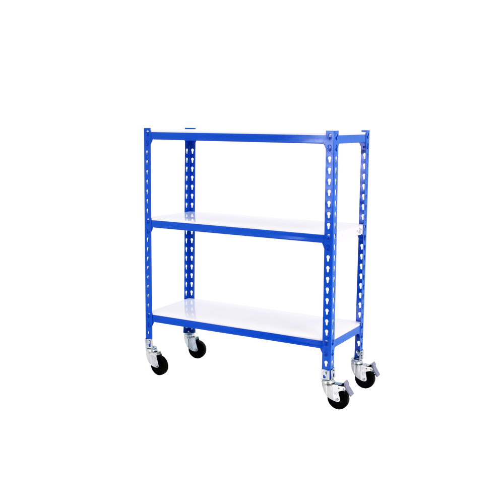 Rayonnage mobile métallique léger sans vis 975x800x300 - 3 niveaux Bleu/Blanc - SIMON RACK - 8435104952740