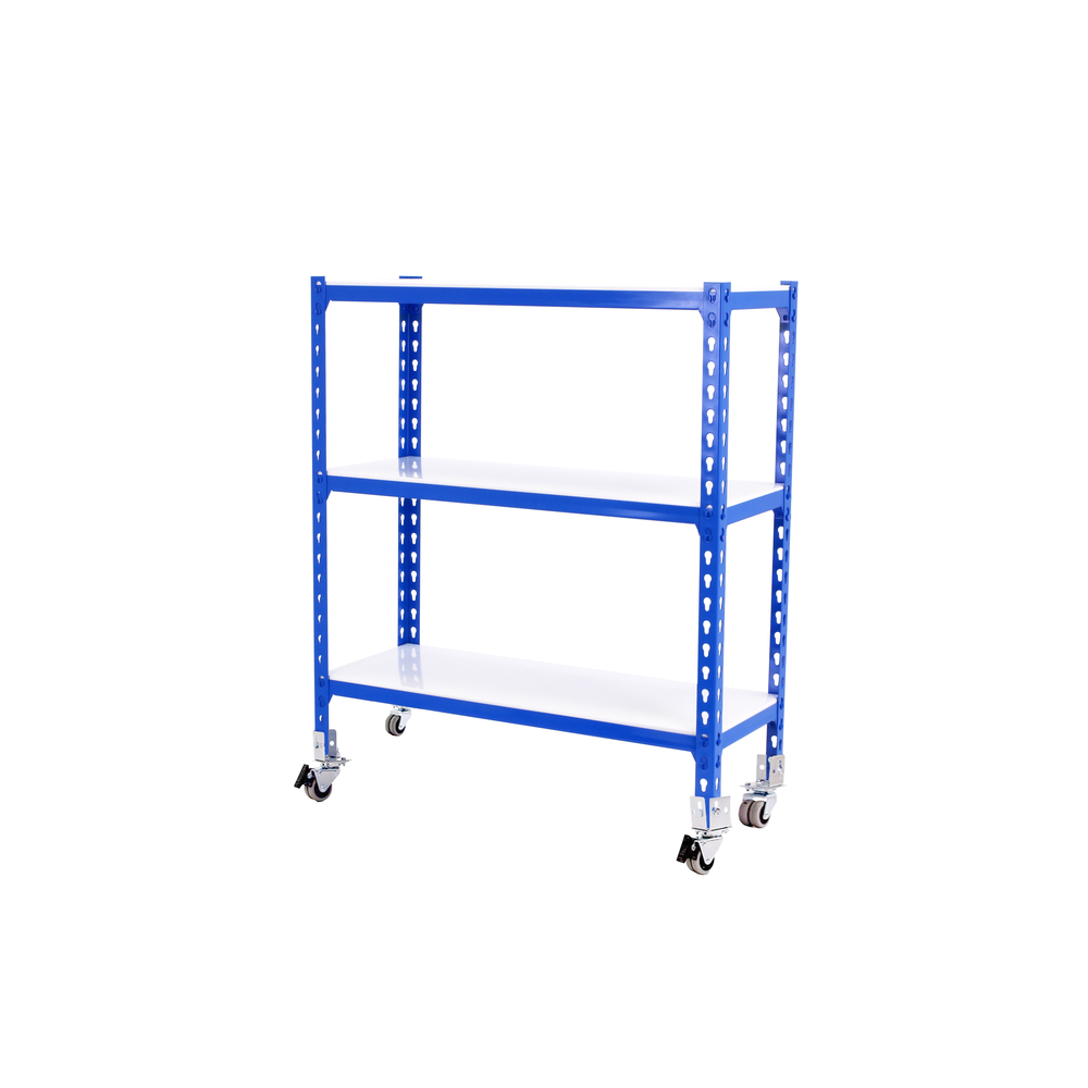 Rayonnage mobile métallique léger sans vis 975x1100x300 - 3 niveaux Bleu/Galvanisé - SIMON RACK - 8435104952887