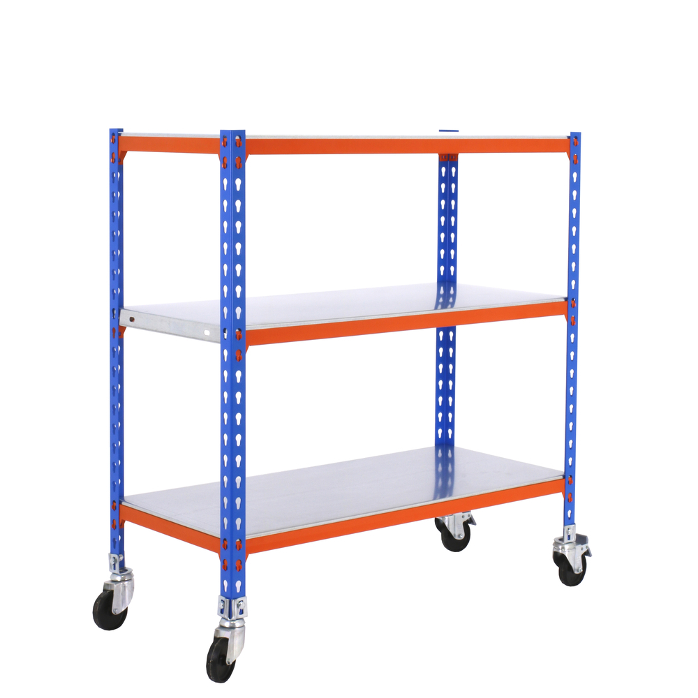 Rayonnage mobile métallique léger sans vis 975x1000x500 - 3 niveaux Bleu/Orange - SIMON RACK - 8435104953150
