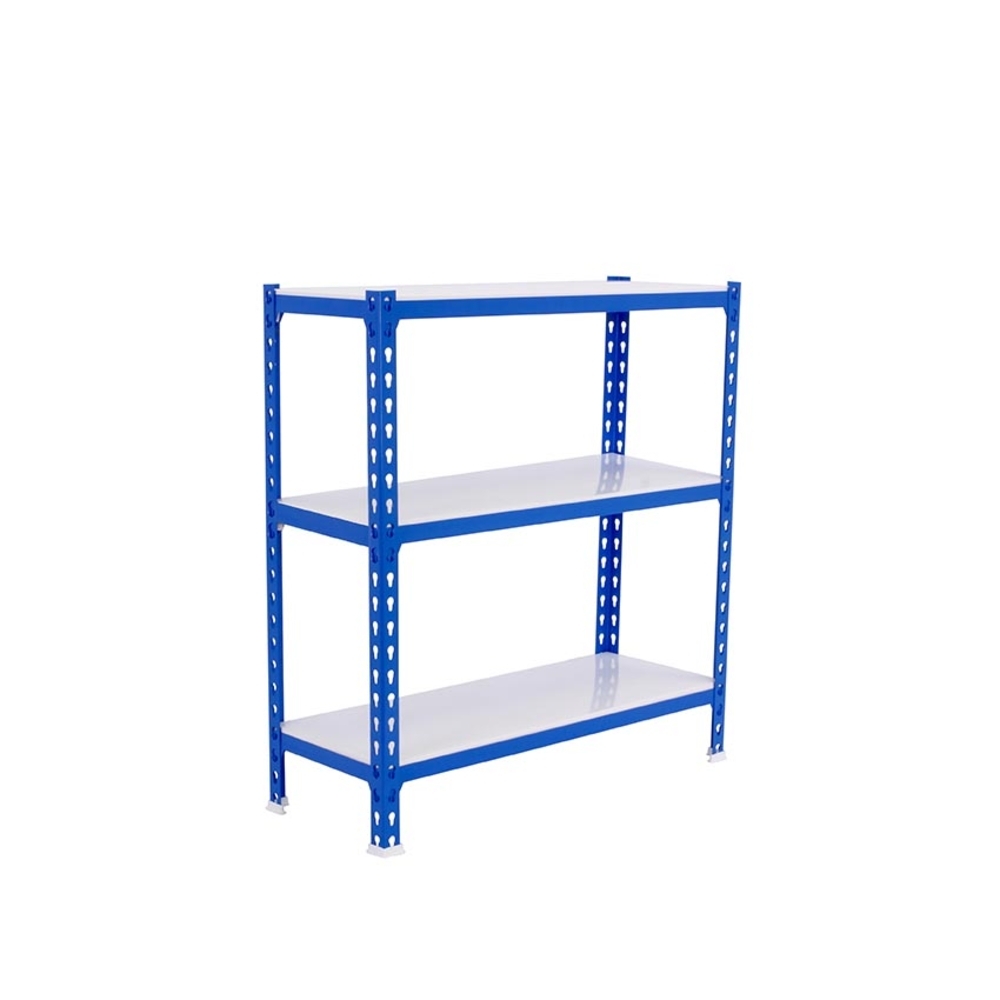 Rayonnage métallique léger sans vis 900x1100x300 - 3 niveaux Bleu/Blanc - SIMON RACK - 8435104953341