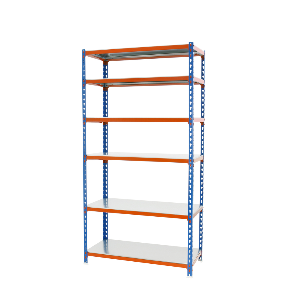 Rayonnage métallique léger sans vis 2500x1100x300 - 6 niveaux Bleu/Orange/Galvanisé - SIMON RACK - 8435104953839