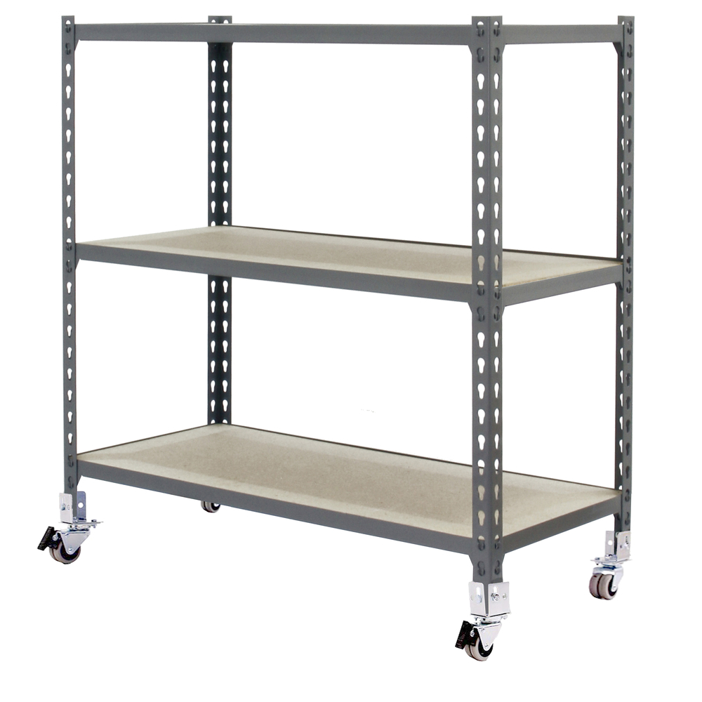 Rayonnage mobile bois-métal léger sans vis 975x1100x300 - 3 niveaux Gris/Bois - SIMON RACK - 8435104954300