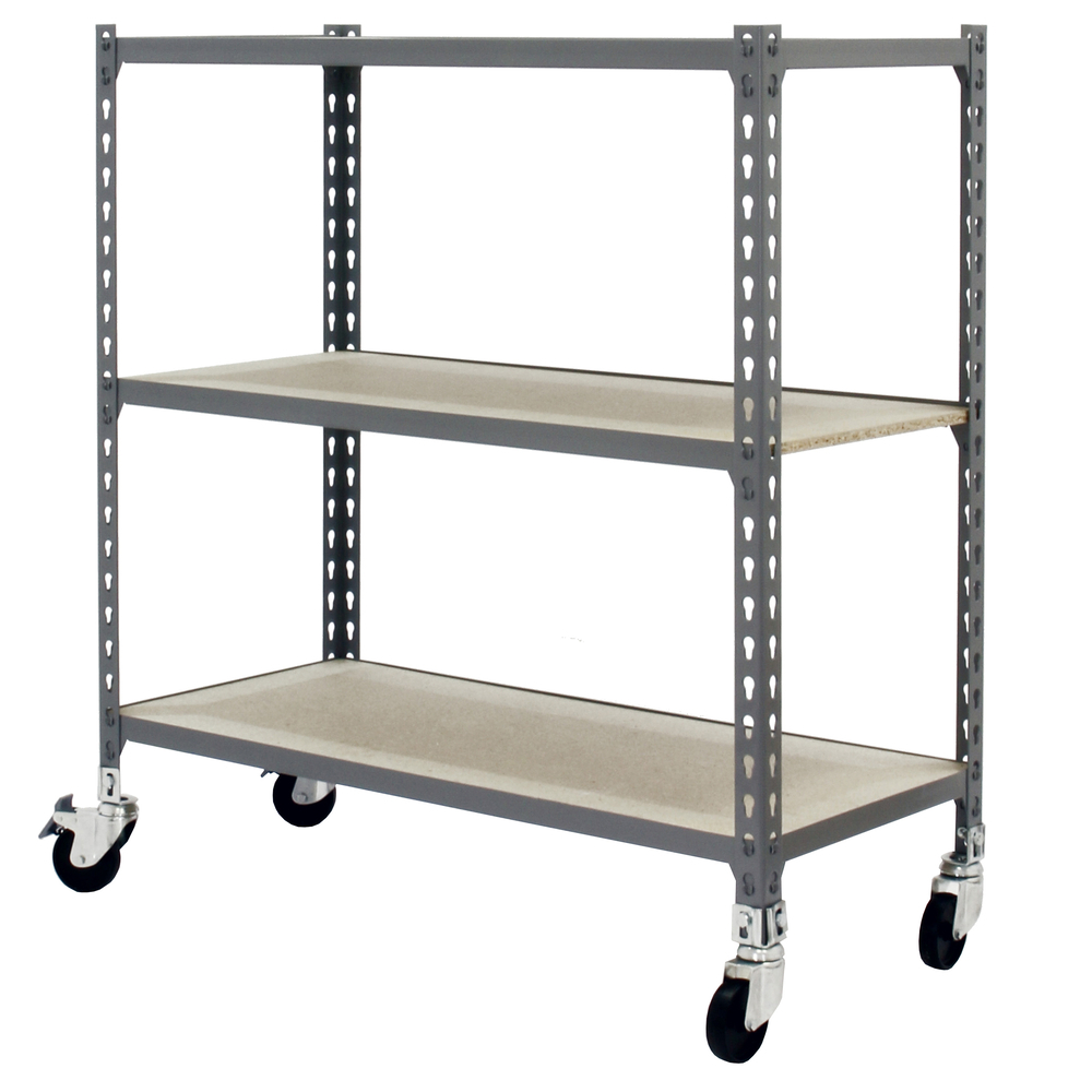 Rayonnage mobile bois-métal léger sans vis 975x900x500 - 3 niveaux Gris/Bois - SIMON RACK - 8435104954546