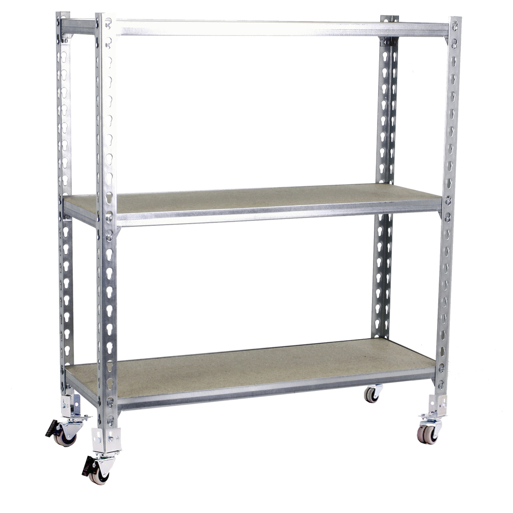 Rayonnage mobile bois-métal léger sans vis 975x1100x500 - 3 niveaux Galvanisé/Bois - SIMON RACK - 8435104954652