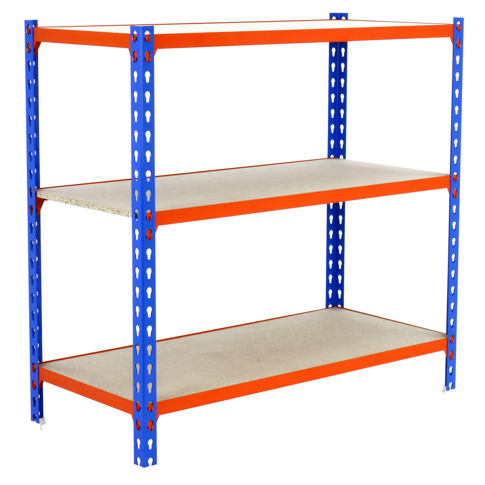Rayonnage bois-métal léger sans vis 900x800x300 - 3 niveaux Bleu/Orange/Bois - SIMON RACK - 8435104954683