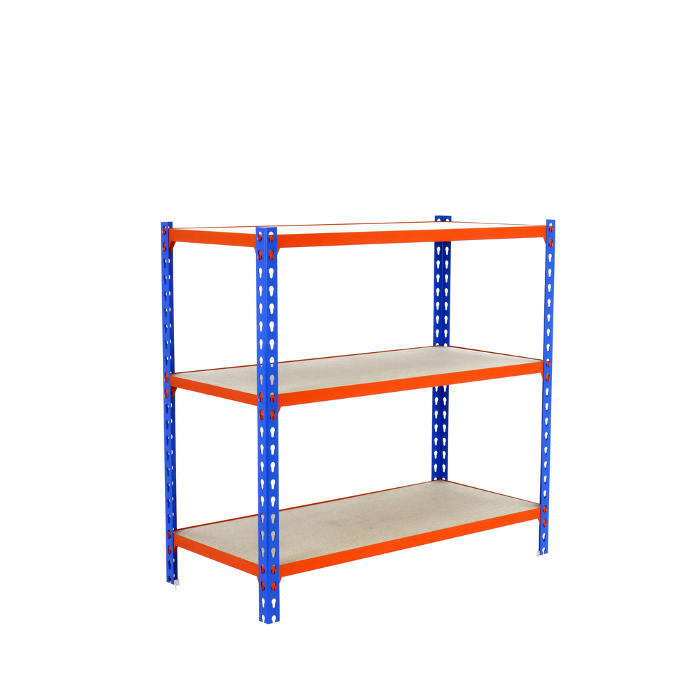 Rayonnage bois-métal léger sans vis 900x1100x300 - 3 niveaux Bleu/Bois - SIMON RACK - 8435104954805