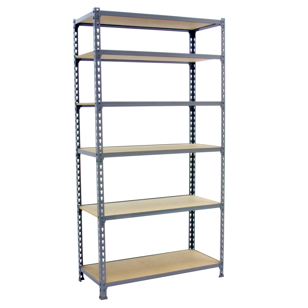 Rayonnage bois-métal léger sans vis 2500x1000x300 - 6 niveaux Gris/Bois - SIMON RACK - 8435104955222
