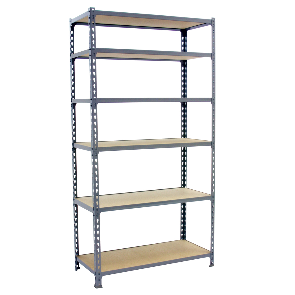 Rayonnage bois-métal léger sans vis 2500x1100x300 - 6 niveaux Gris/Bois - SIMON RACK - 8435104955260