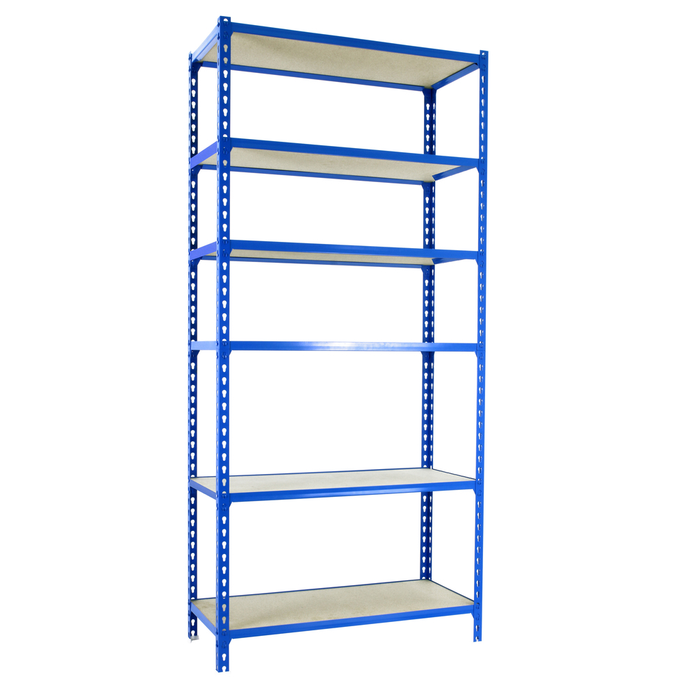Rayonnage bois-métal léger sans vis 2500x1100x400 - 6 niveaux Bleu/Bois - SIMON RACK - 8435104955437