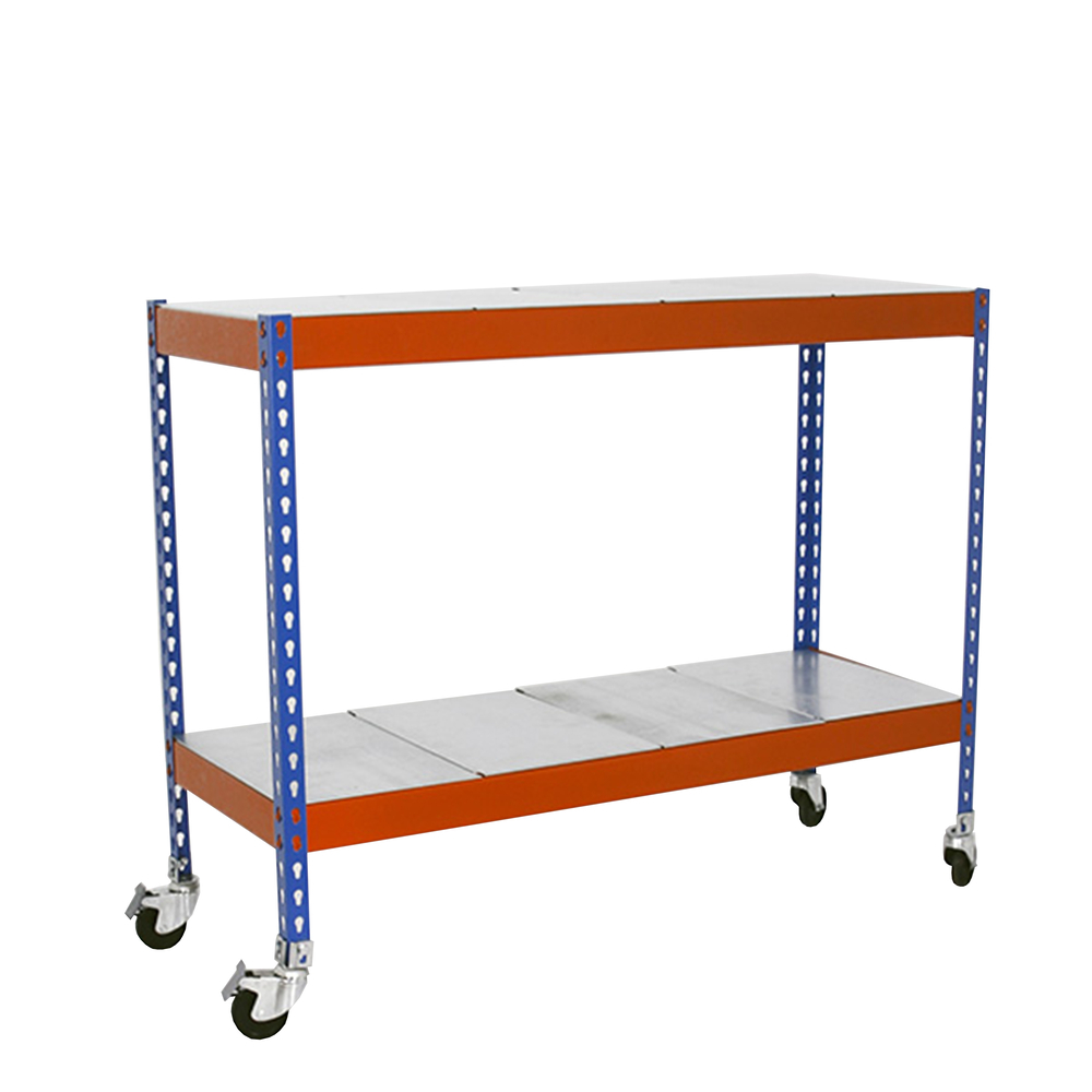 Étagère mobile charge moyenne 75kg - 975x1200x750 - 2 niveaux Bleu/Orange/Galvanisé - SIMON RACK - 8435104956502