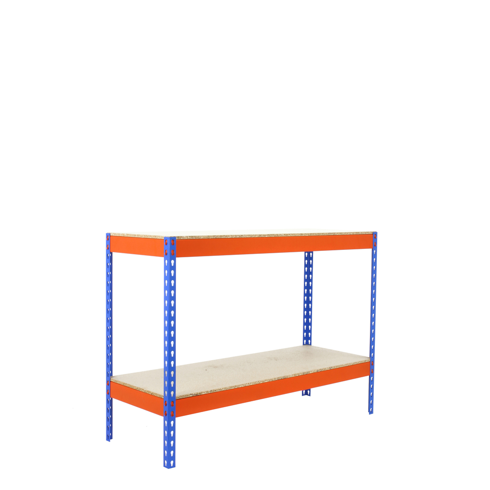 Étagère charge moyenne 400kg - 900x1200x450 - 2 niveaux Bleu/Orange/Bois - SIMON RACK - 8435104957585