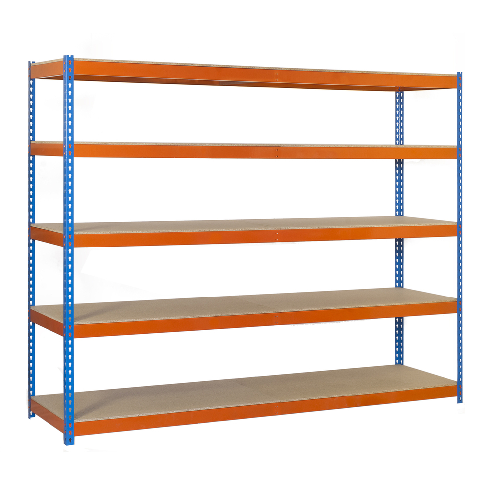 Étagère charge moyenne 400kg - 3000x1500x600 - 5 niveaux Bleu/Orange/Bois - SIMON RACK - 8435104958001