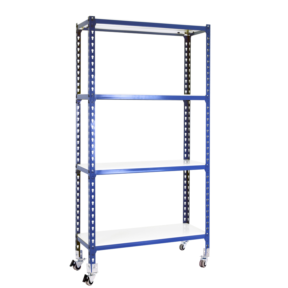 Rayonnage mobile métallique léger sans vis 1575x1100x300 - 4 niveaux Bleu/Blanc - SIMON RACK - 8435104962961