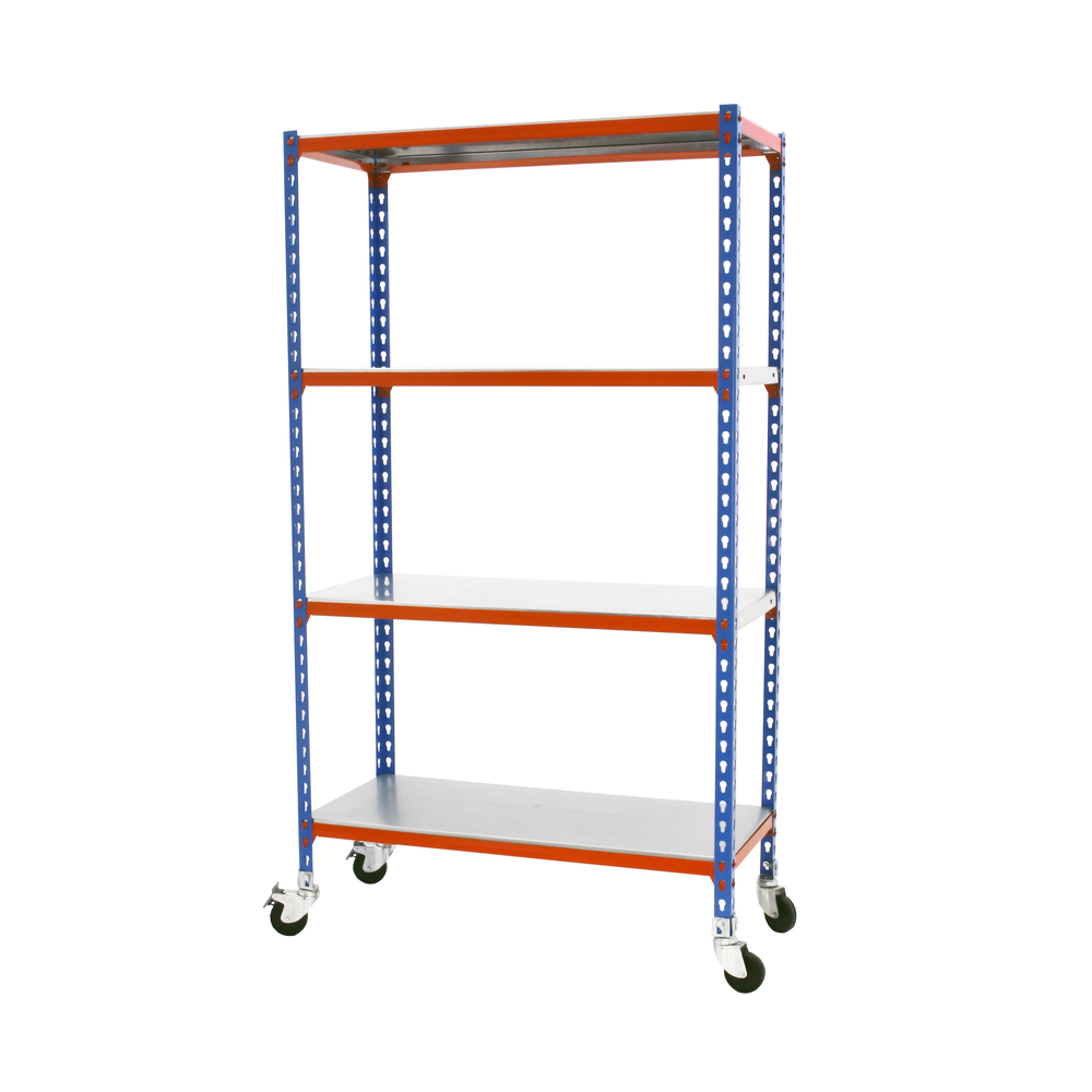 Rayonnage mobile métallique léger sans vis 1575x800x400 - 4 niveaux Bleu/Orange/Galvanisé - SIMON RACK - 8435104963012