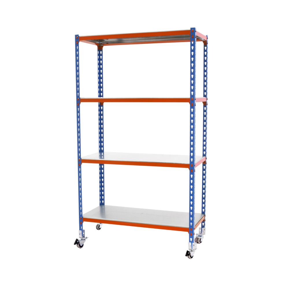 Rayonnage mobile métallique léger sans vis 1575x1100x500 - 4 niveaux Bleu/Orange - SIMON RACK - 8435104963296